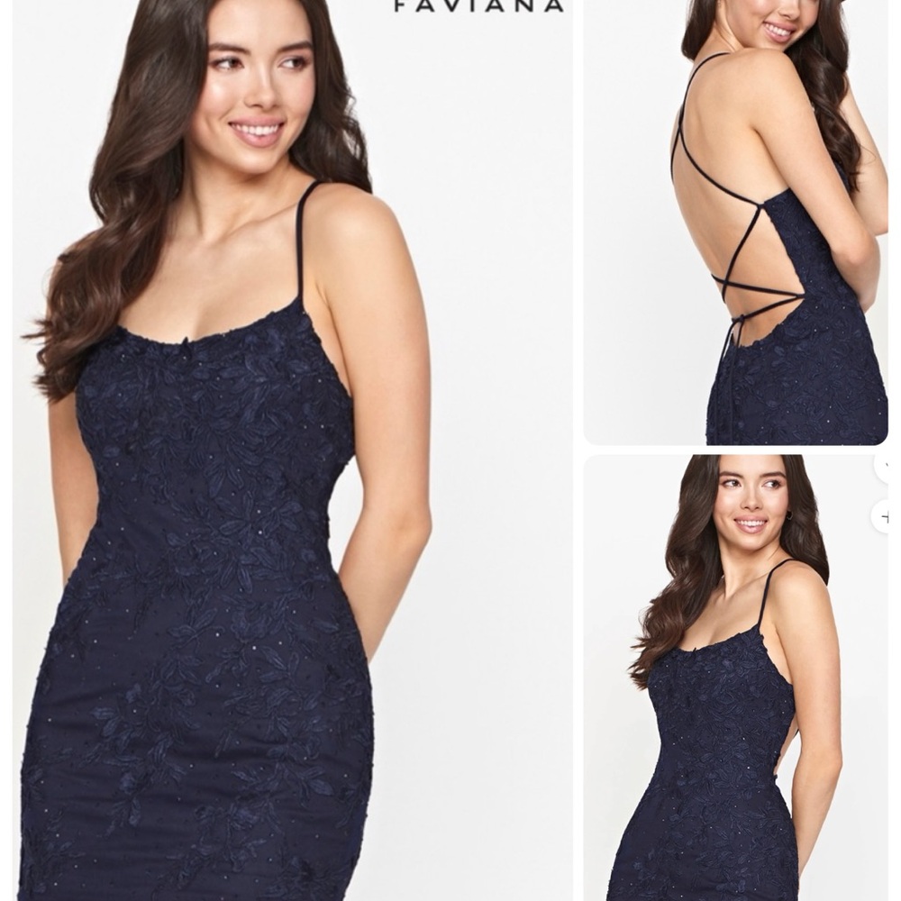Faviana size 8 Navy Blue Backless Dress